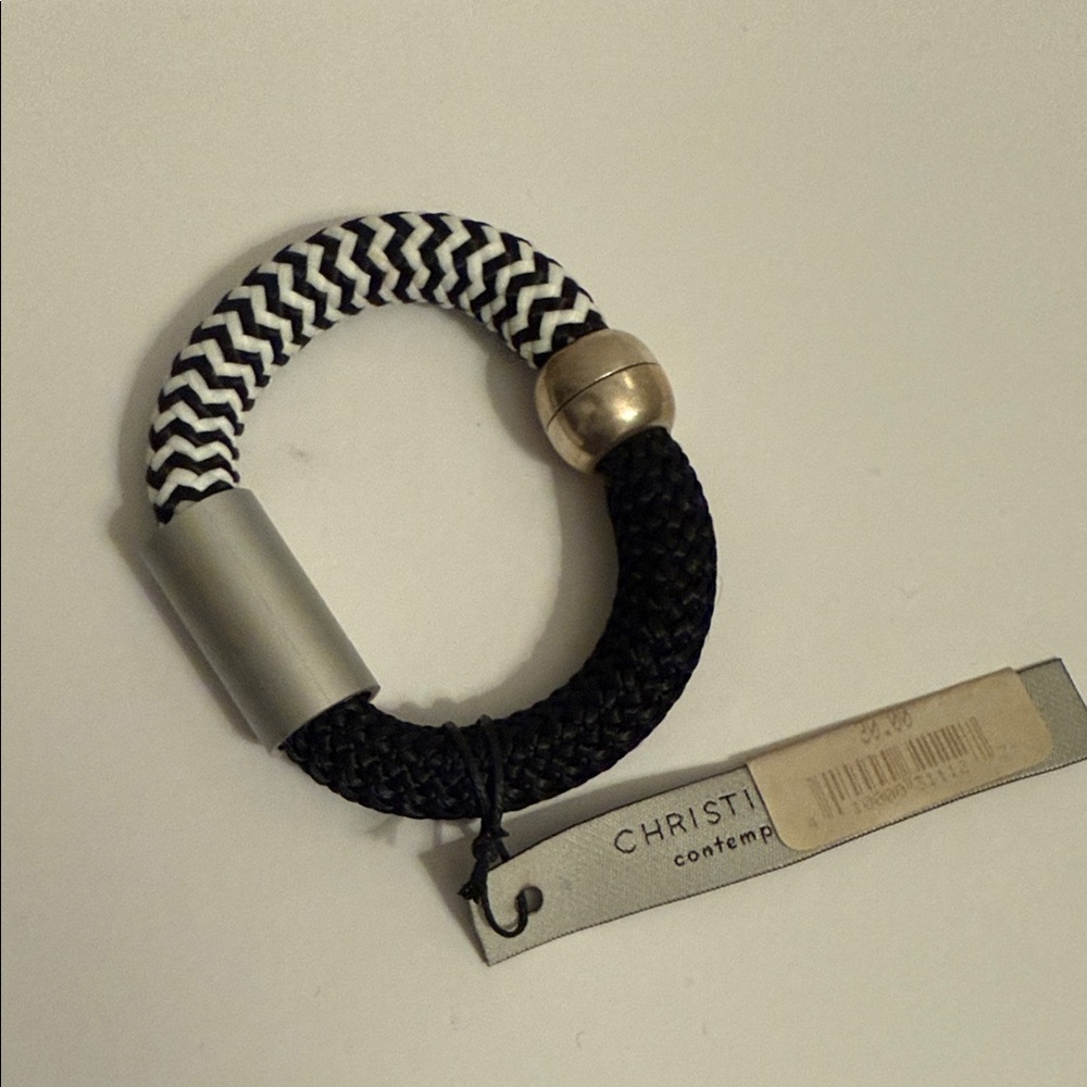 Christina Brampti Contemporary Rope Bracelet – Black, White & Silver Chevron nwt